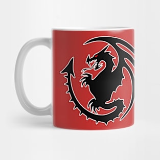 Round Black Dragon Design On Red Background Mug